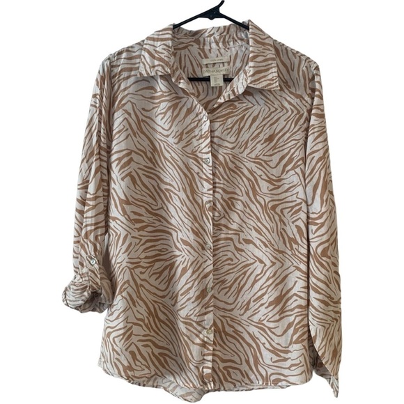 EUC Cynthia Rowley Designer 100% Linen button down blouse size Large - Picture 1 of 9